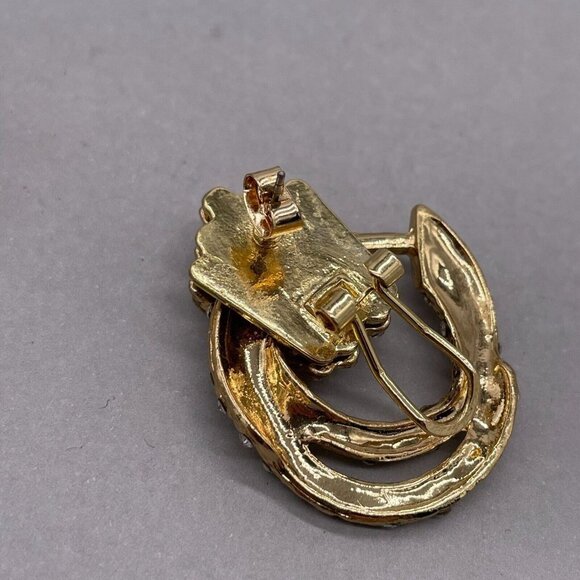 Geometric Twist Knot Design Rhinestone Crystal Embellished Earrings Gold Tone - Picture 6 of 6